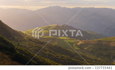 Cantabria valley landscape at sunset during golden hour Cantabria valley landscape at sunset during golden hour 137735481