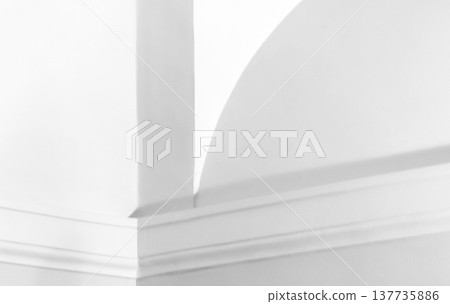 Elegant minimal interior design showcasing a tranquil white wall Elegant minimal interior design showcasing a tranquil white wall 137735886