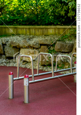 Pull-up bar on a sports ground in the park 137736032