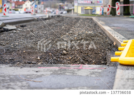 View of a section of a highway in the city prepared for subsequent repairs 137736038