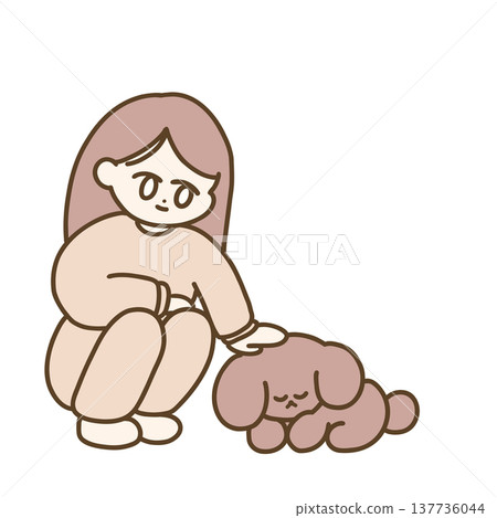 A woman petting a sleeping dog. 137736044
