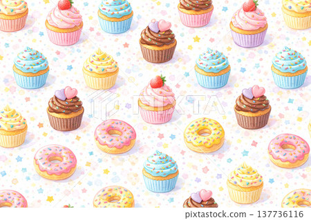 甜點系列：可愛精緻的紙杯蛋糕圖案背景 137736116
