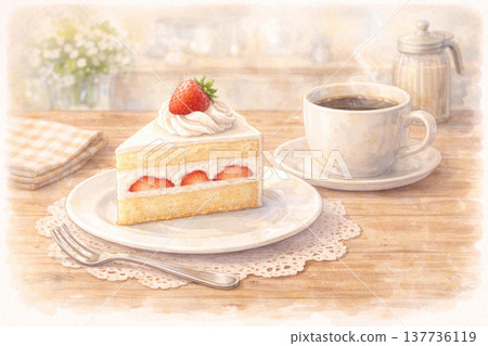 甜點系列：咖啡館場景，木桌與蛋糕 137736119