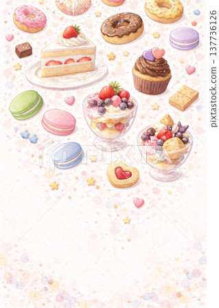 Sweets Series: A dynamic background with sweets raining down. 137736126