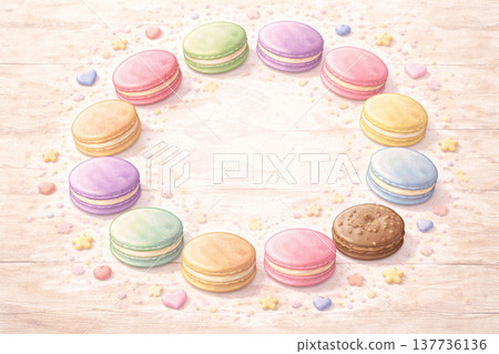 甜點系列：圓形排列的馬卡龍俯視圖 137736136