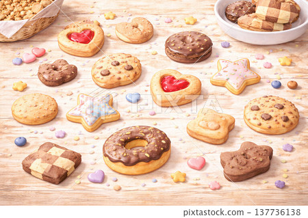 甜點系列：自然俯視圖，散落著餅乾 137736138