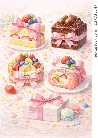 甜點系列：可愛的糖果和緞帶裝飾 137736147