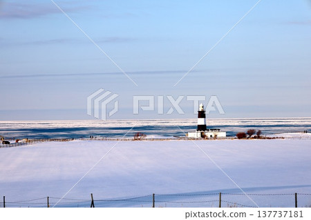 February, Hokkaido in the bitter cold of winter, Abashiri, Abashiri City, Notoro Cape Lighthouse, viewing drift ice and sunset, Notoro, Ainu February, Hokkaido in the bitter cold of winter, Abashiri, Abashiri City, Notoro Cape Lighthouse, viewing drift ice and sunset, Notoro, Ainu 137737181