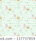 Cute hand drawn bunnies with little bees on blooming flowers,Seamless pattern for decorative,kid product,fabric,textile,wallpaper and all print 137737859