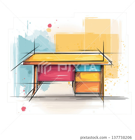 Clipart Centered Teacher Desk Watercolor Illustration in Pastel Tones for Educational Use Clipart Centered Teacher Desk Watercolor Illustration in Pastel Tones for Educational Use 137738206