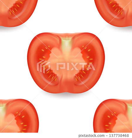 Seamless Tomato Pattern Background. Vector 3d Fresh Red Tomatoes on White Background. Repeating Texture for Kitchen, Food Packaging and Recipe Design. Healthy Vegetable Wallpaper Seamless Tomato Pattern Background. Vector 3d Fresh Red Tomatoes on White Background. Repeating Texture for Kitchen, Food Packaging and Recipe Design. Healthy Vegetable Wallpaper 137738468