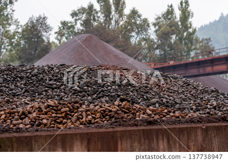 Site at a mining processing plant. A pile of stones 137738947