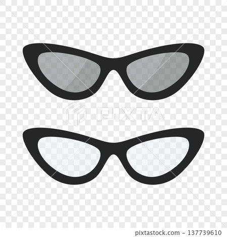 Black Glasses and Sunglasses. Stylish Eyewear, Transparent Lens and Dark Shades. Modern Fashion Accessory for Optics, Vision Correction, Summer Design Concept Black Glasses and Sunglasses. Stylish Eyewear, Transparent Lens and Dark Shades. Modern Fashion Accessory for Optics, Vision Correction, Summer Design Concept 137739610