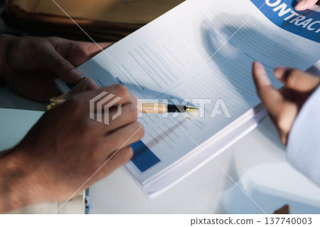Consultation and conference of professional businesswoman and Male lawyers working and discussion having at law firm in office. Concepts of law, Judge gavel with scales of justice 137740003