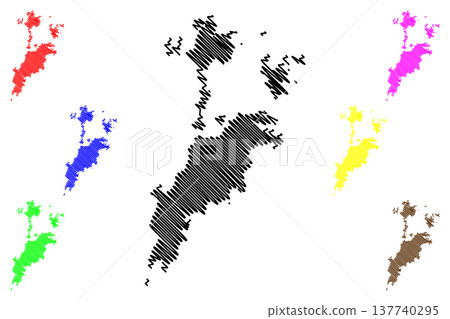 Zadetkyi, Zadetkalay and Hastings Island (Republic of the Union of Myanmar, Burma, Mergui, Myeik Archipelago, Indian Ocean) map vector illustration, scribble sketch Zadetkyi Kyun, Saint Matthew's map 137740295