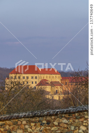 Dolni Kounice chateau structure during golden hour Dolni Kounice chateau structure during golden hour 137740649