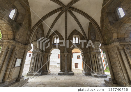 Historic arched stone entrance in Trebic Castle complex Historic arched stone entrance in Trebic Castle complex 137740736