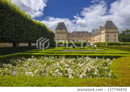 Chateau de Dree with formal French gardens in spring Chateau de Dree with formal French gardens in spring 137740830