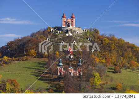 Calvary Banska Stiavnica complex building on hill in autumn Calvary Banska Stiavnica complex building on hill in autumn 137740841