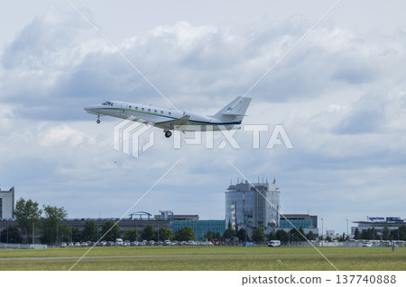 Private jet taking off from Prague Ruzyne airport 137740888