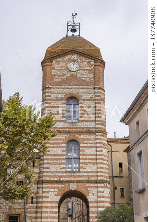 Historic clock bell tower gate, Auvillar, Occitanie, France 137740908