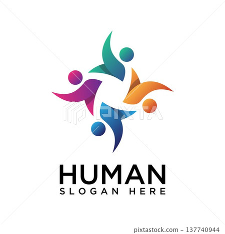 Abstract four People in the circle vector logo graphic group connection 137740944