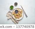 Gyoza dumplings soy sauce chopsticks asian Japanese food wontons 137740978