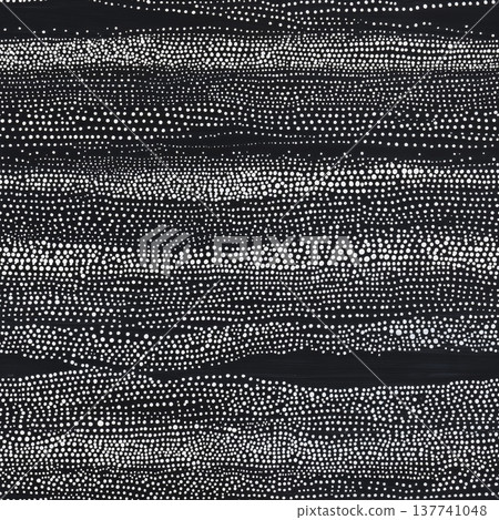 Abstract black and white dotted stripes pattern background. Black background with horizontal wavy bands of white dots creating an organic abstract pattern Abstract black and white dotted stripes pattern background. Black background with horizontal wavy bands of white dots creating an organic abstract pattern 137741048