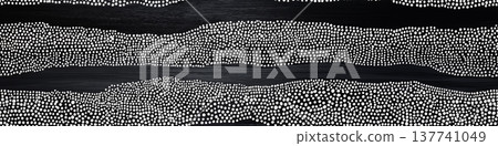 Abstract black and white dotted stripes pattern background. Black background with horizontal wavy bands of white dots creating an organic abstract pattern Abstract black and white dotted stripes pattern background. Black background with horizontal wavy bands of white dots creating an organic abstract pattern 137741049