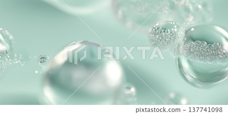 Clear microbubbles suspended in a transparent serum fluid. Clear microbubbles suspended in a light aqua-tinted transparent serum creating a hydrating texture Clear microbubbles suspended in a transparent serum fluid. Clear microbubbles suspended in a light aqua-tinted transparent serum creating a hydrating texture 137741098