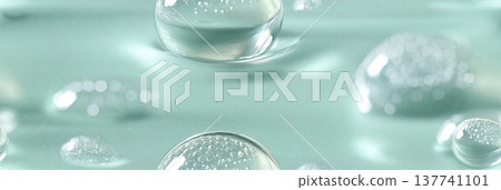 Clear microbubbles suspended in a transparent serum fluid. Clear microbubbles suspended in a light aqua-tinted transparent serum creating a hydrating texture Clear microbubbles suspended in a transparent serum fluid. Clear microbubbles suspended in a light aqua-tinted transparent serum creating a hydrating texture 137741101