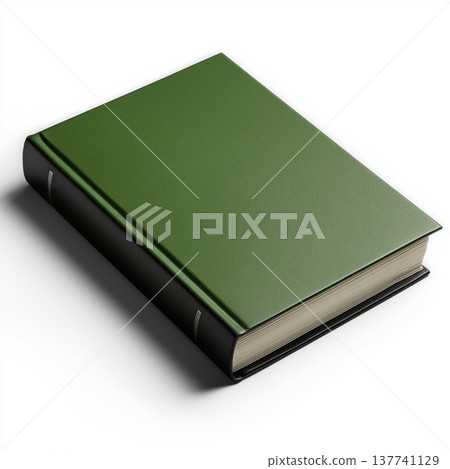 Green hardcover book lying on a white background. Closed green book with textured cover resting on a clean white surface Green hardcover book lying on a white background. Closed green book with textured cover resting on a clean white surface 137741129