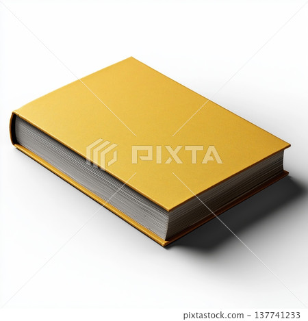 Yellow hardcover book lying on a white background. Closed yellow book with textured cover resting on a clean white surface 137741233