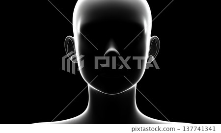 Human head silhouette creating anonymity concept. Human head silhouette with bright outline against a dark background representing identity and mystery 137741341