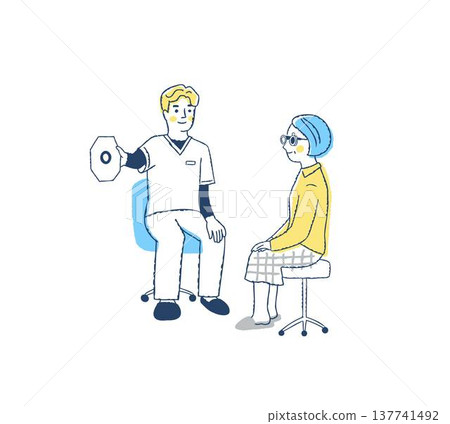 Ophthalmologist and female patient undergoing eye examination Ophthalmologist and female patient undergoing eye examination 137741492