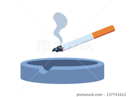 Ashtray with a steaming cigarette. Smoke from an extinguished cigarette. Smoking tobacco. The concept of harm from smoking. Vector illustration Ashtray with a steaming cigarette. Smoke from an extinguished cigarette. Smoking tobacco. The concept of harm from smoking. Vector illustration 137741622