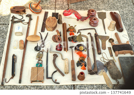 Collection of old tools and folk implements Collection of old tools and folk implements 137741649
