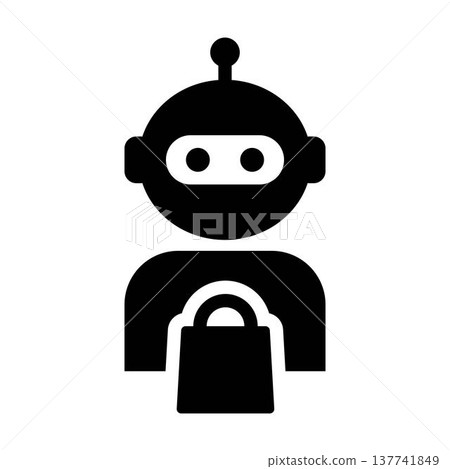 AI Robot Shopping Bag Icon for retail store, ecommerce, customer product sale glyph vector illustration pictogram AI Robot Shopping Bag Icon for retail store, ecommerce, customer product sale glyph vector illustration pictogram 137741849