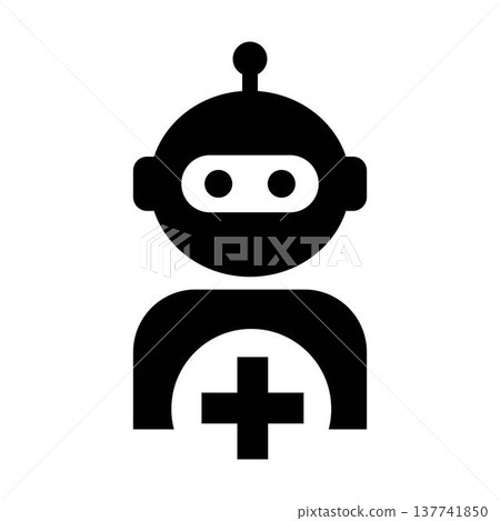 AI Robot Medical Cross Icon for healthcare hospital patient treatment care glyph vector illustration pictogram AI Robot Medical Cross Icon for healthcare hospital patient treatment care glyph vector illustration pictogram 137741850