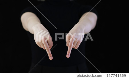 A woman's hand shows the middle finger, which signifies displeasure. 137741869