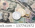 Dollar cash background, banknote and golden and silver cruptycur 137741972