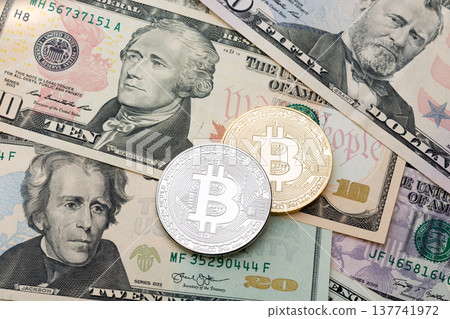 Dollar cash background, banknote and golden and silver cruptycur 137741972
