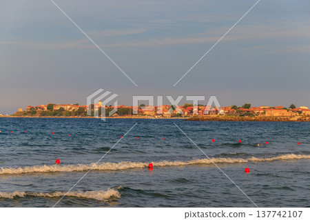 View of the old town of Nessebar and the Black sea, Bulgaria View of the old town of Nessebar and the Black sea, Bulgaria 137742107