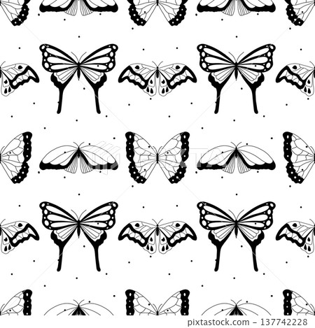 Seamless pattern. Outline images of butterflies. Minimalistic Seamless pattern. Outline images of butterflies. Minimalistic 137742228
