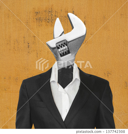 Wrench head in business suit demonstrating problem solving Wrench head in business suit demonstrating problem solving 137742308