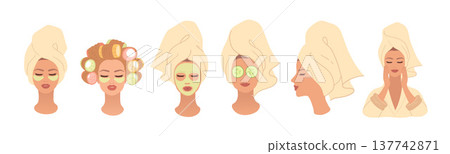 Vector illustration of woman skincare routine set Vector illustration of woman skincare routine set 137742871