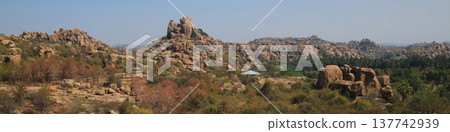 Granite mountain, Hampi Hippie Island, Karnataka, India. Granite mountain, Hampi Hippie Island, Karnataka, India. 137742939