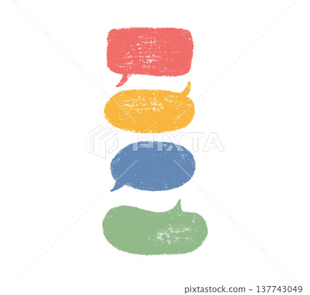 Crayon speech bubble. Color doodle text frames. Hand drawn pastel comic dialog box. Chalk texture speech bubble. Chat balloon. Cloud shape. Vector illustration isolated on white background 137743049
