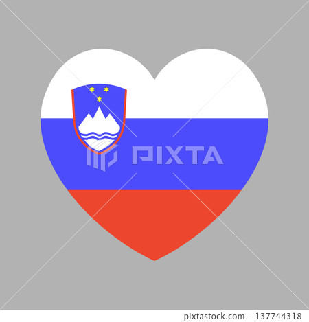 Heart shaped flag of Slovenia icon, badge. Flag symbol, sticker, button of Republic of Slovenia in heart shape. Heart shaped flag of Slovenia icon, badge. Flag symbol, sticker, button of Republic of Slovenia in heart shape. 137744318