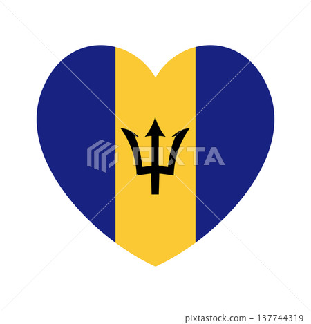 Barbados flag heart shaped icon, badge. Barbados national flag symbol, sticker, button. Black Trident. Barbados flag heart shaped icon, badge. Barbados national flag symbol, sticker, button. Black Trident. 137744319